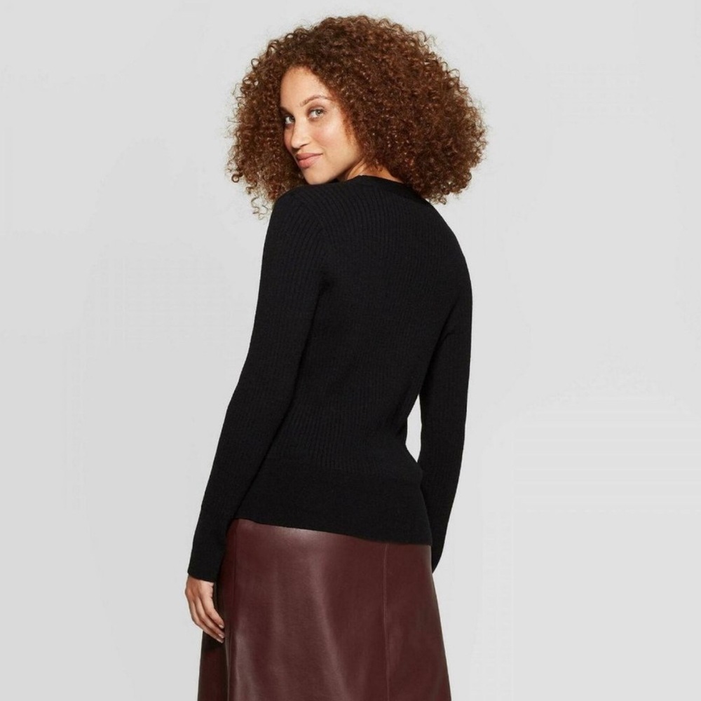 A New Day Ribbed V-Neck Slim Cardigan Sweater Black Large - Picture 2 of 14